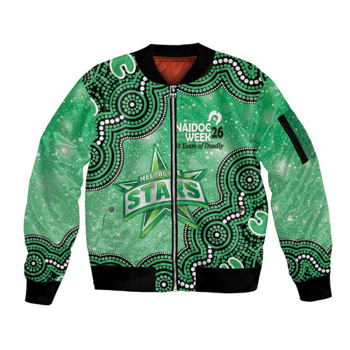 Melbourne Stars NAIDOC Week 2026 Custom Sleeve Zip Bomber Jacket 50 Years Deadly Indigenous Art Glitter Effect