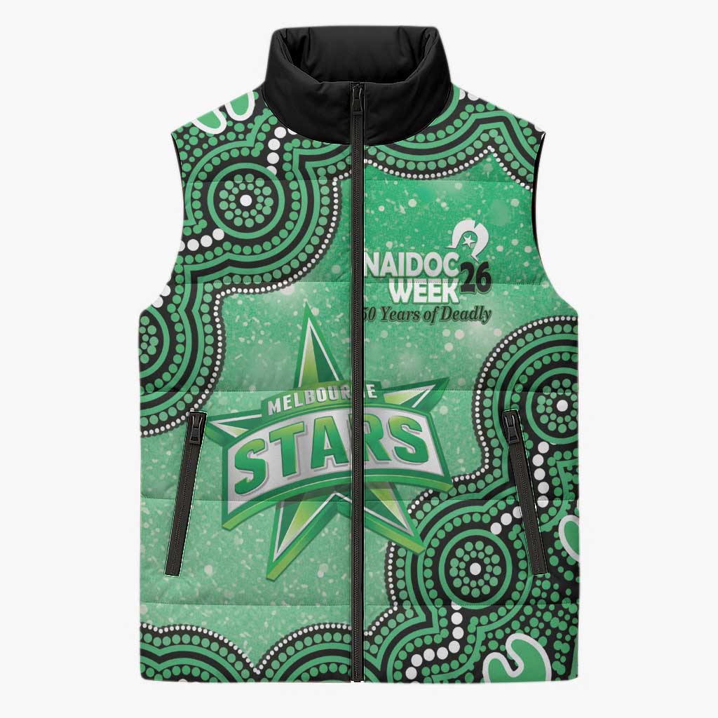 Melbourne Stars NAIDOC Week 2026 Custom Sleeveless Puffer Jacket 50 Years Deadly Indigenous Art Glitter Effect