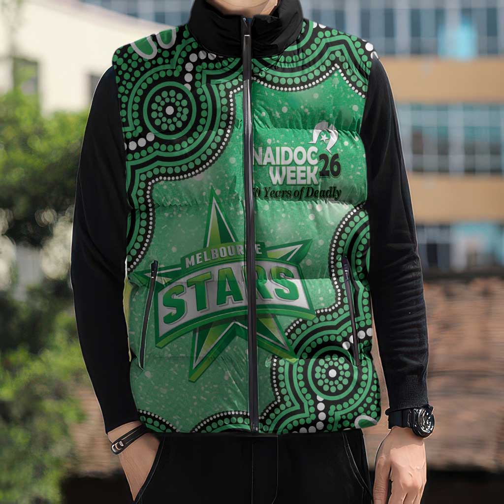 Melbourne Stars NAIDOC Week 2026 Custom Sleeveless Puffer Jacket 50 Years Deadly Indigenous Art Glitter Effect