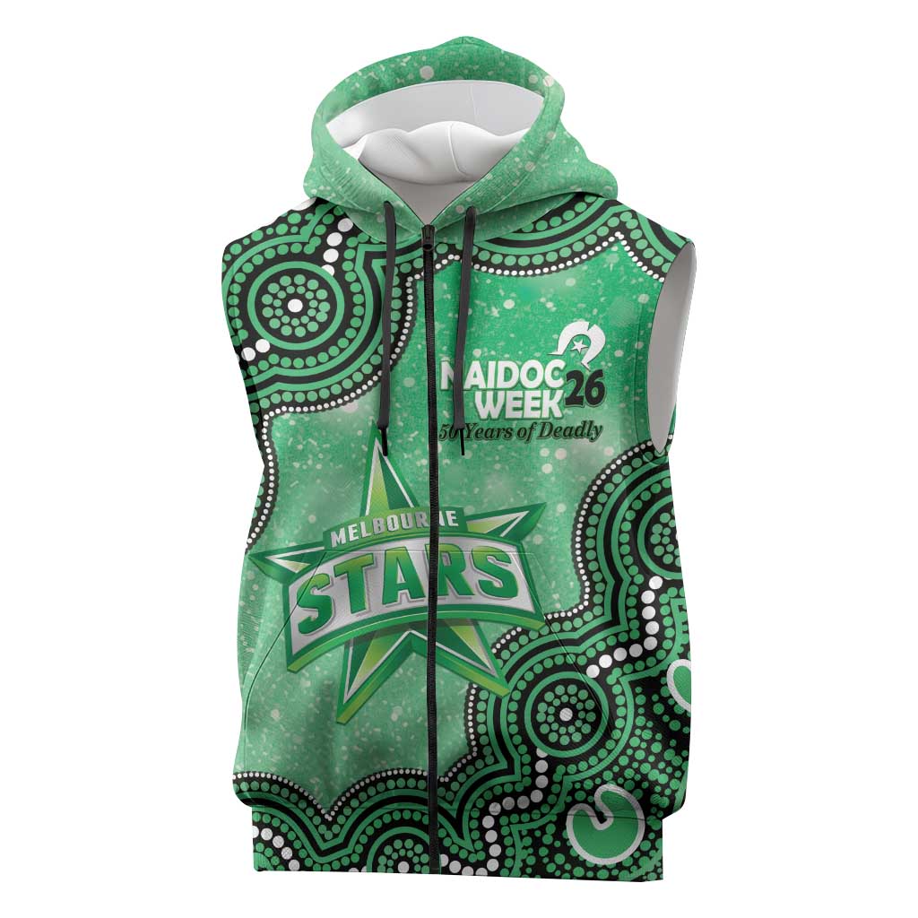 Melbourne Stars NAIDOC Week 2026 Custom Sleeveless Zip Hoodie 50 Years Deadly Indigenous Art Glitter Effect