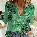 Melbourne Stars NAIDOC Week 2026 Custom Women Casual Shirt 50 Years Deadly Indigenous Art Glitter Effect