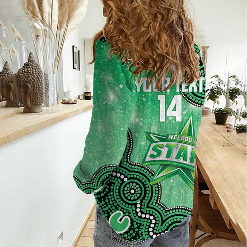 Melbourne Stars NAIDOC Week 2026 Custom Women Casual Shirt 50 Years Deadly Indigenous Art Glitter Effect