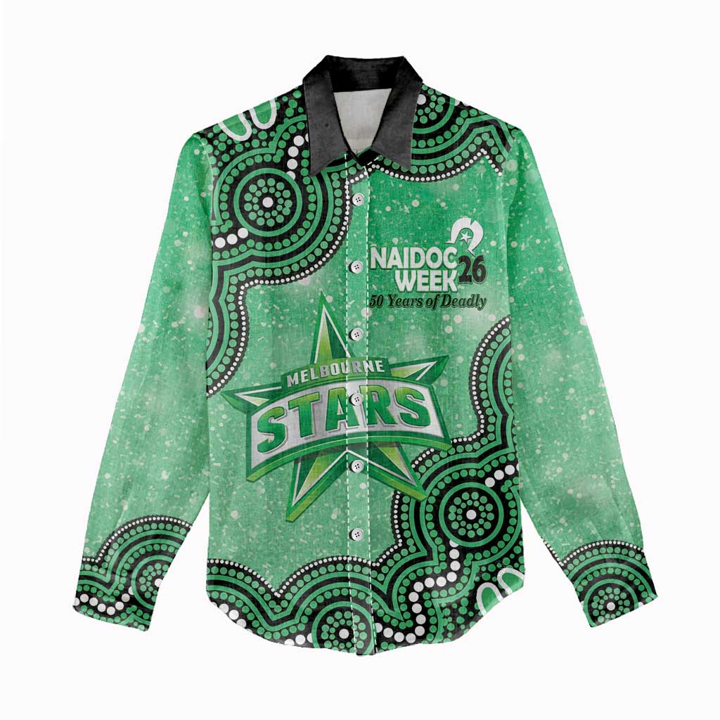 Melbourne Stars NAIDOC Week 2026 Custom Women Casual Shirt 50 Years Deadly Indigenous Art Glitter Effect