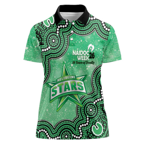 Melbourne Stars NAIDOC Week 2026 Custom Women Polo Shirt 50 Years Deadly Indigenous Art Glitter Effect
