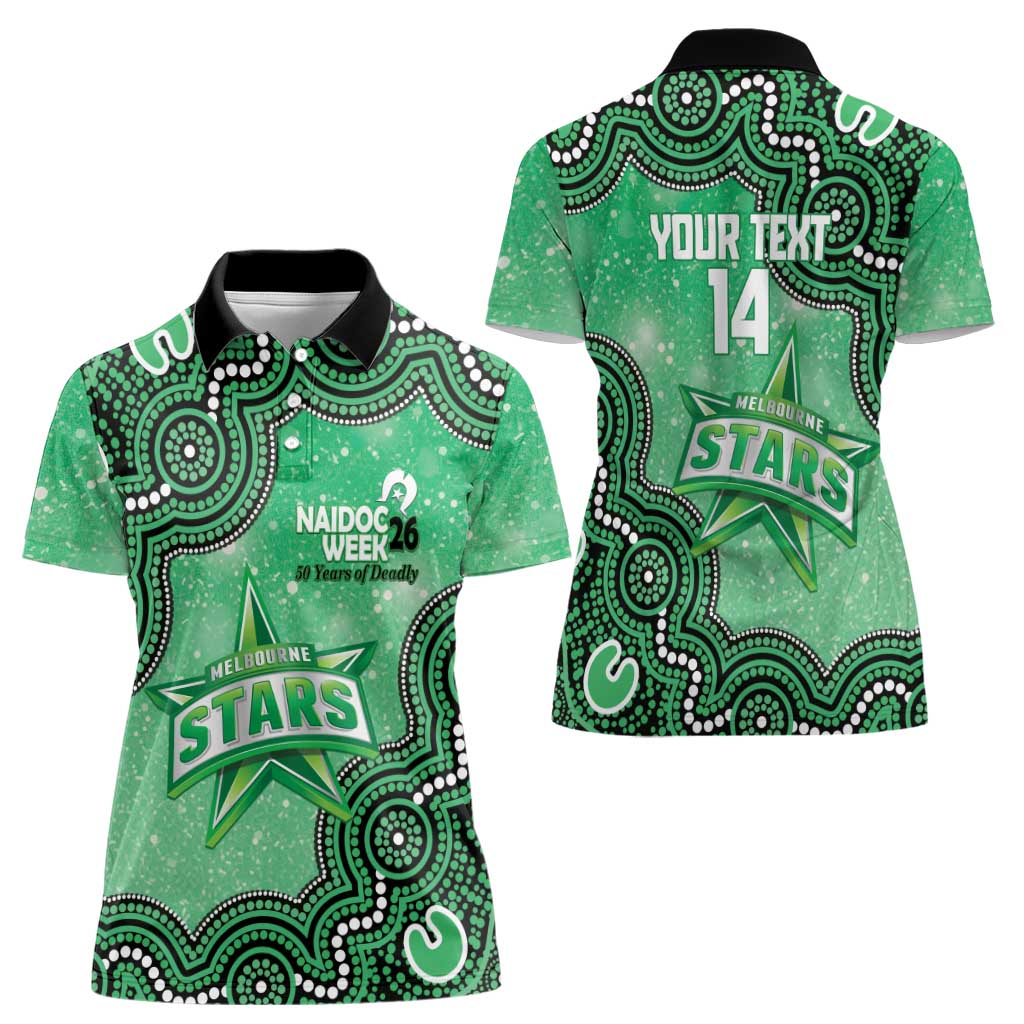 Melbourne Stars NAIDOC Week 2026 Custom Women Polo Shirt 50 Years Deadly Indigenous Art Glitter Effect