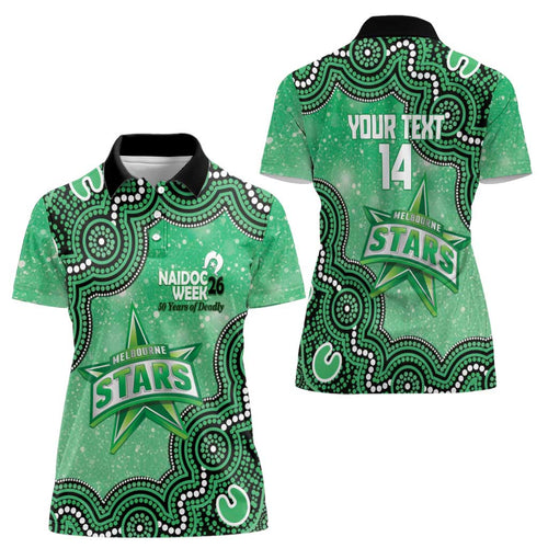 Melbourne Stars NAIDOC Week 2026 Custom Women Polo Shirt 50 Years Deadly Indigenous Art Glitter Effect