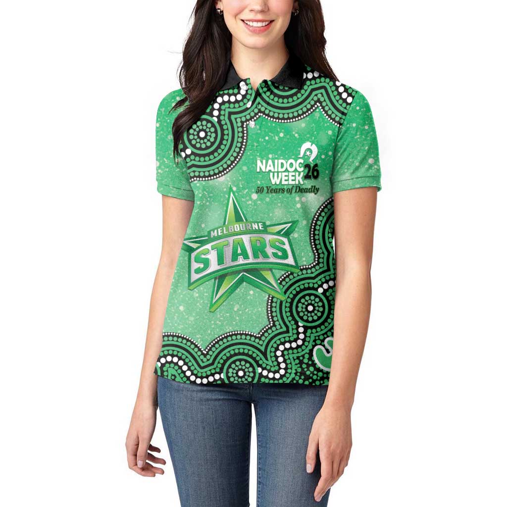 Melbourne Stars NAIDOC Week 2026 Custom Women Polo Shirt 50 Years Deadly Indigenous Art Glitter Effect