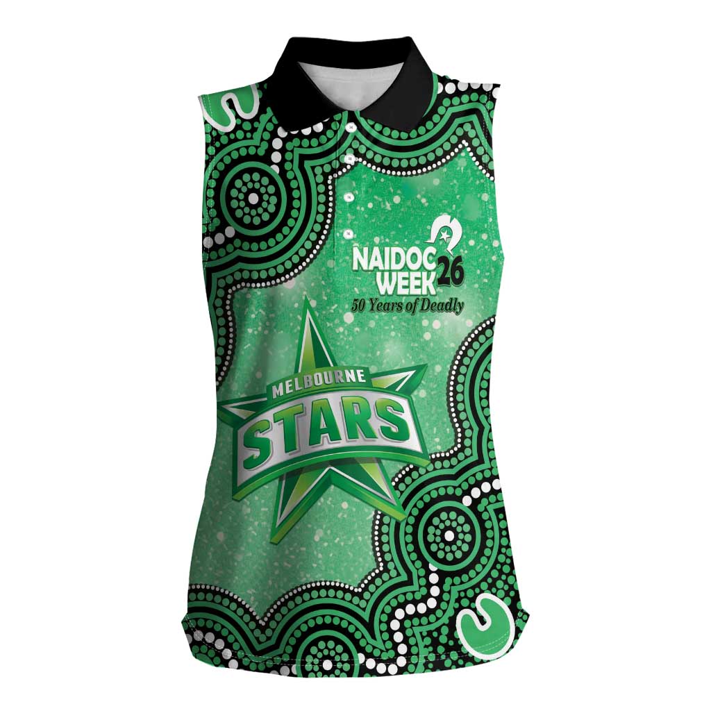 Melbourne Stars NAIDOC Week 2026 Custom Women Sleeveless Polo Shirt 50 Years Deadly Indigenous Art Glitter Effect