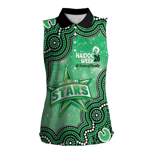 Melbourne Stars NAIDOC Week 2026 Custom Women Sleeveless Polo Shirt 50 Years Deadly Indigenous Art Glitter Effect