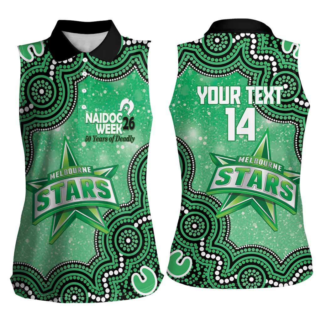 Melbourne Stars NAIDOC Week 2026 Custom Women Sleeveless Polo Shirt 50 Years Deadly Indigenous Art Glitter Effect