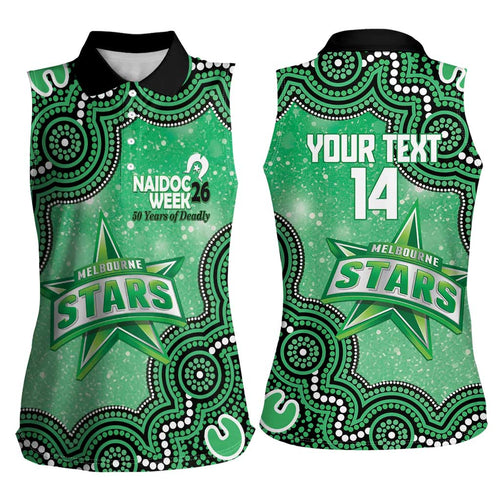 Melbourne Stars NAIDOC Week 2026 Custom Women Sleeveless Polo Shirt 50 Years Deadly Indigenous Art Glitter Effect