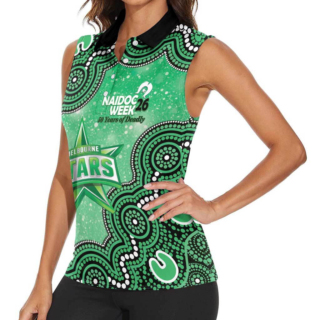 Melbourne Stars NAIDOC Week 2026 Custom Women Sleeveless Polo Shirt 50 Years Deadly Indigenous Art Glitter Effect