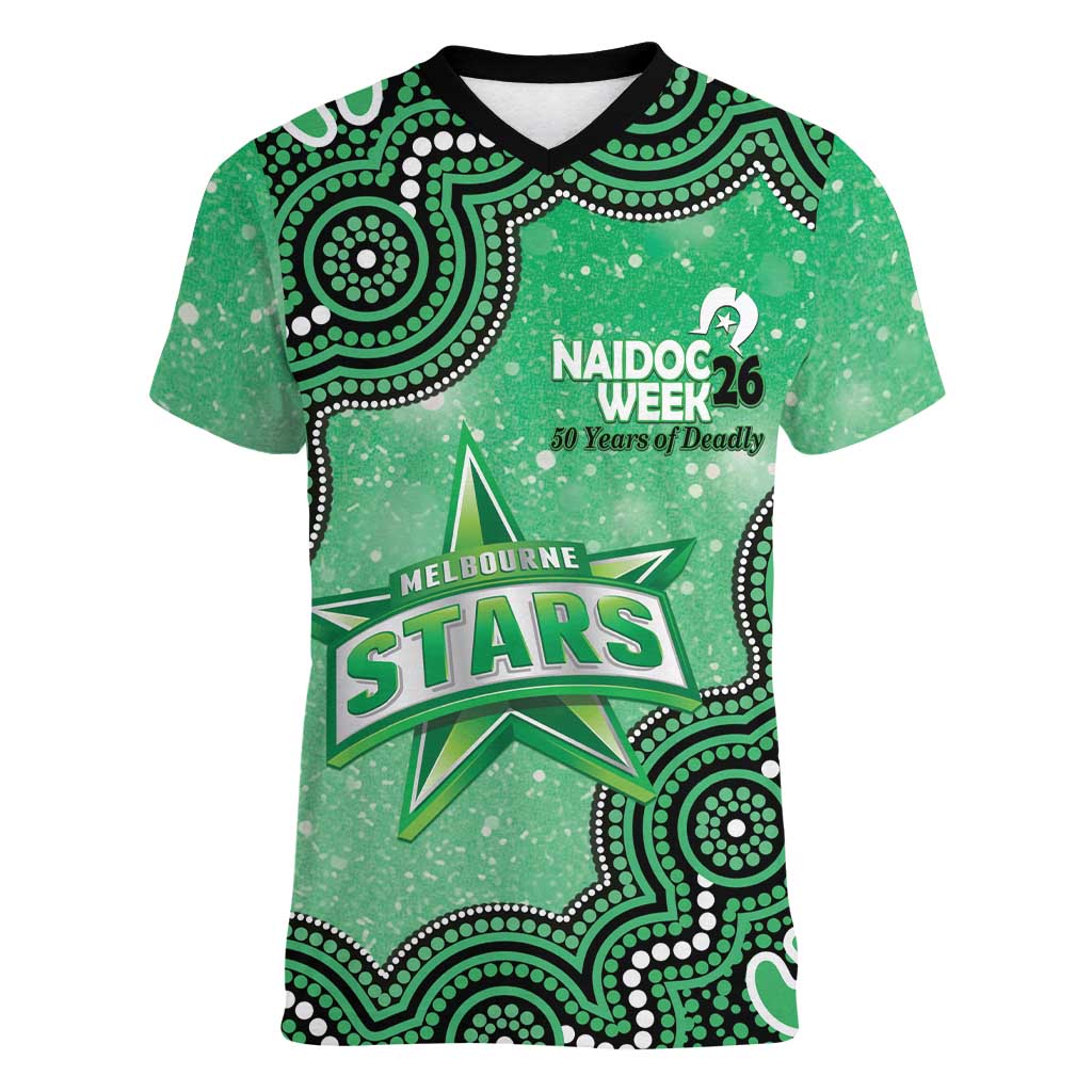 Melbourne Stars NAIDOC Week 2026 Custom Women V-Neck T-Shirt 50 Years Deadly Indigenous Art Glitter Effect