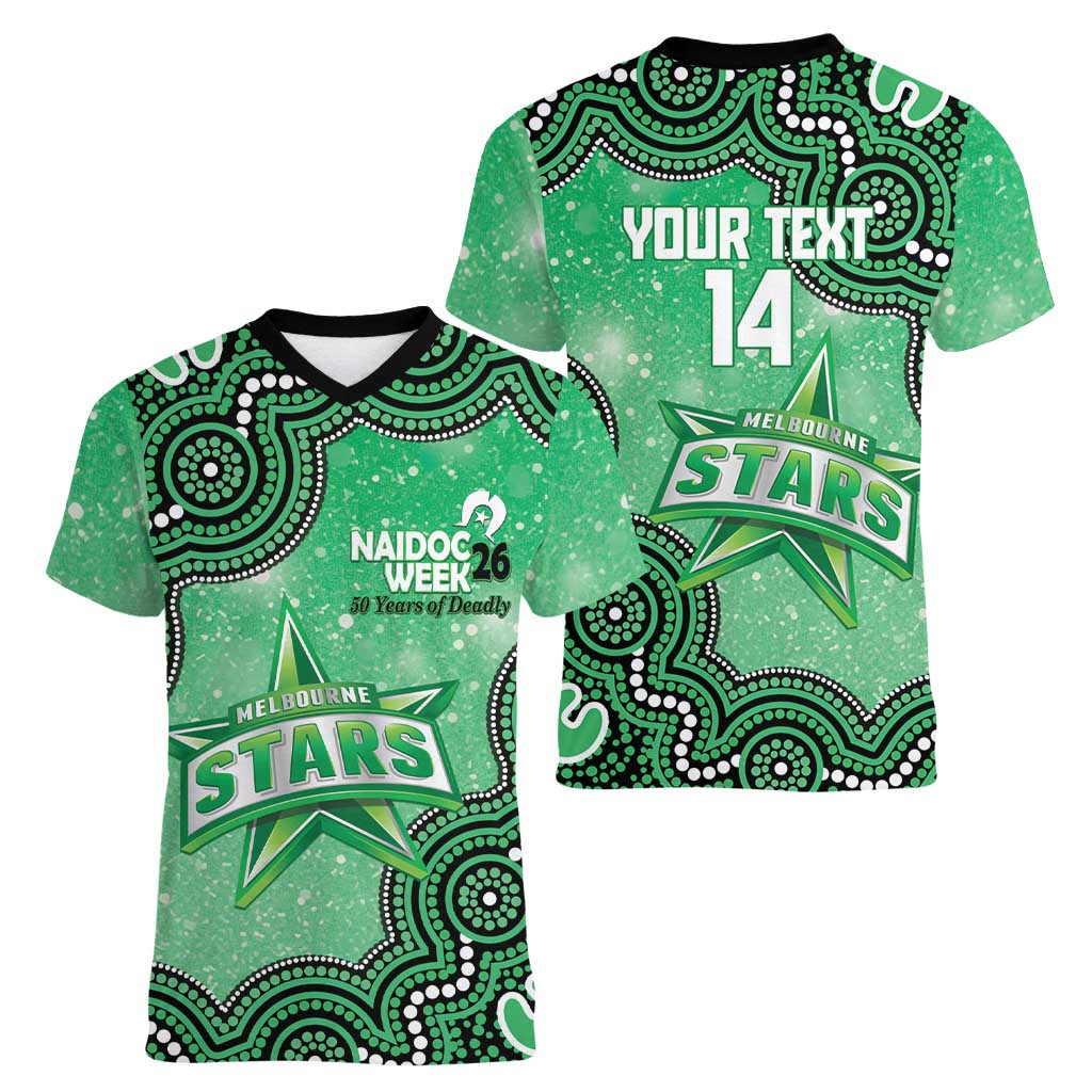 Melbourne Stars NAIDOC Week 2026 Custom Women V-Neck T-Shirt 50 Years Deadly Indigenous Art Glitter Effect