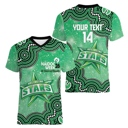 Melbourne Stars NAIDOC Week 2026 Custom Women V-Neck T-Shirt 50 Years Deadly Indigenous Art Glitter Effect