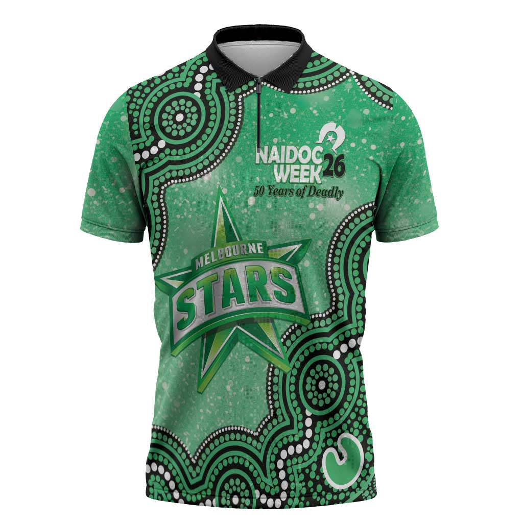 Melbourne Stars NAIDOC Week 2026 Custom Zipper Polo Shirt 50 Years Deadly Indigenous Art Glitter Effect