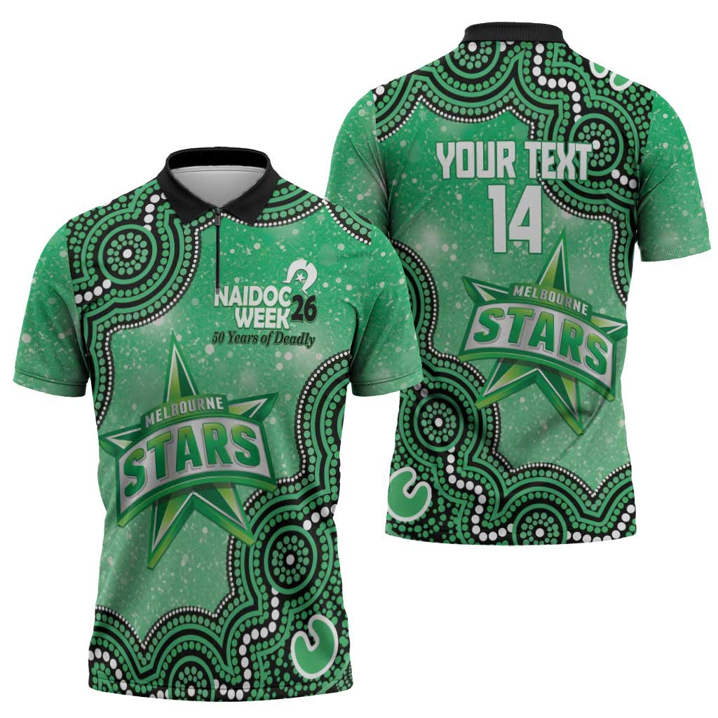 Melbourne Stars NAIDOC Week 2026 Custom Zipper Polo Shirt 50 Years Deadly Indigenous Art Glitter Effect