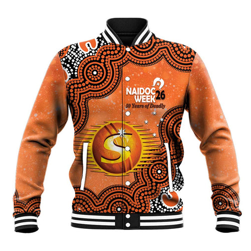 Perth Scorchers NAIDOC Week 2026 Custom Baseball Jacket 50 Years Deadly Indigenous Art Glitter Effect