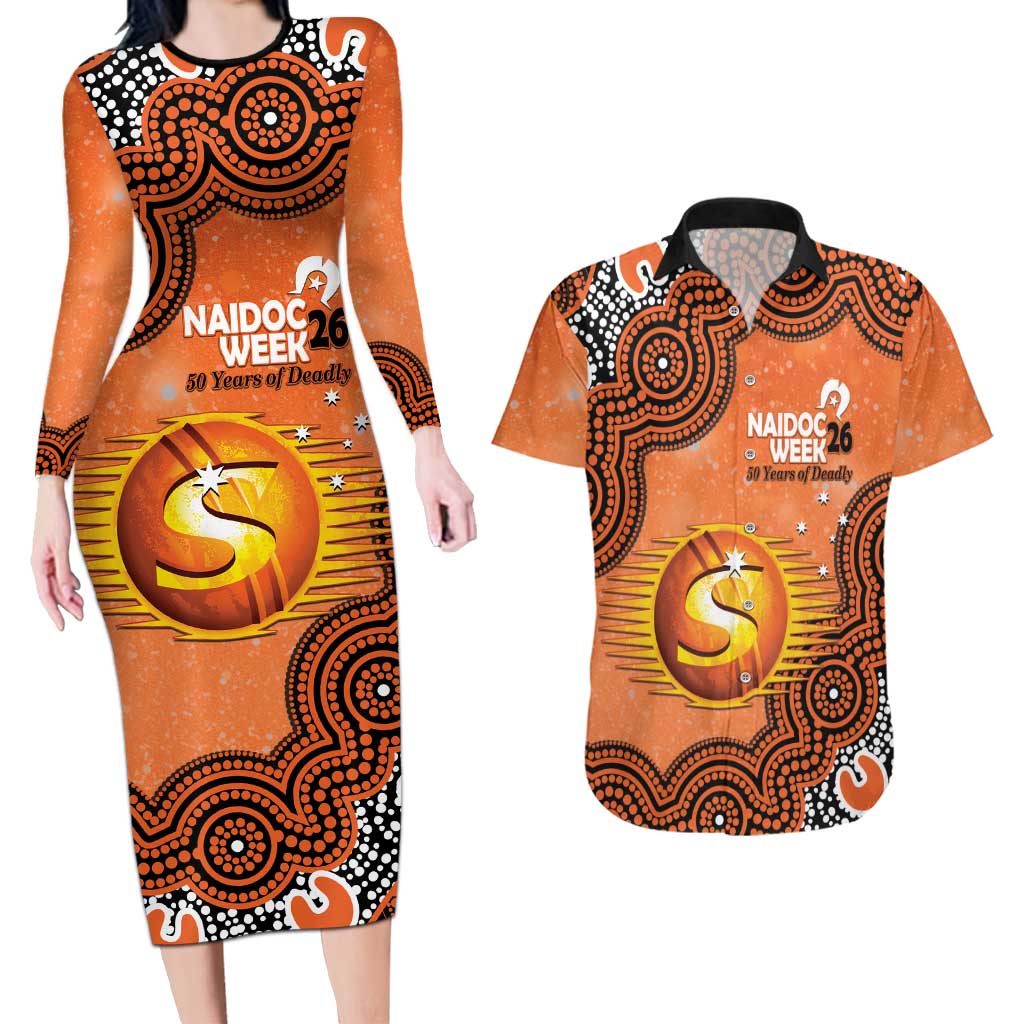 Perth Scorchers NAIDOC Week 2026 Custom Couples Matching Long Sleeve Bodycon Dress and Hawaiian Shirt 50 Years Deadly Indigenous Art Glitter Effect