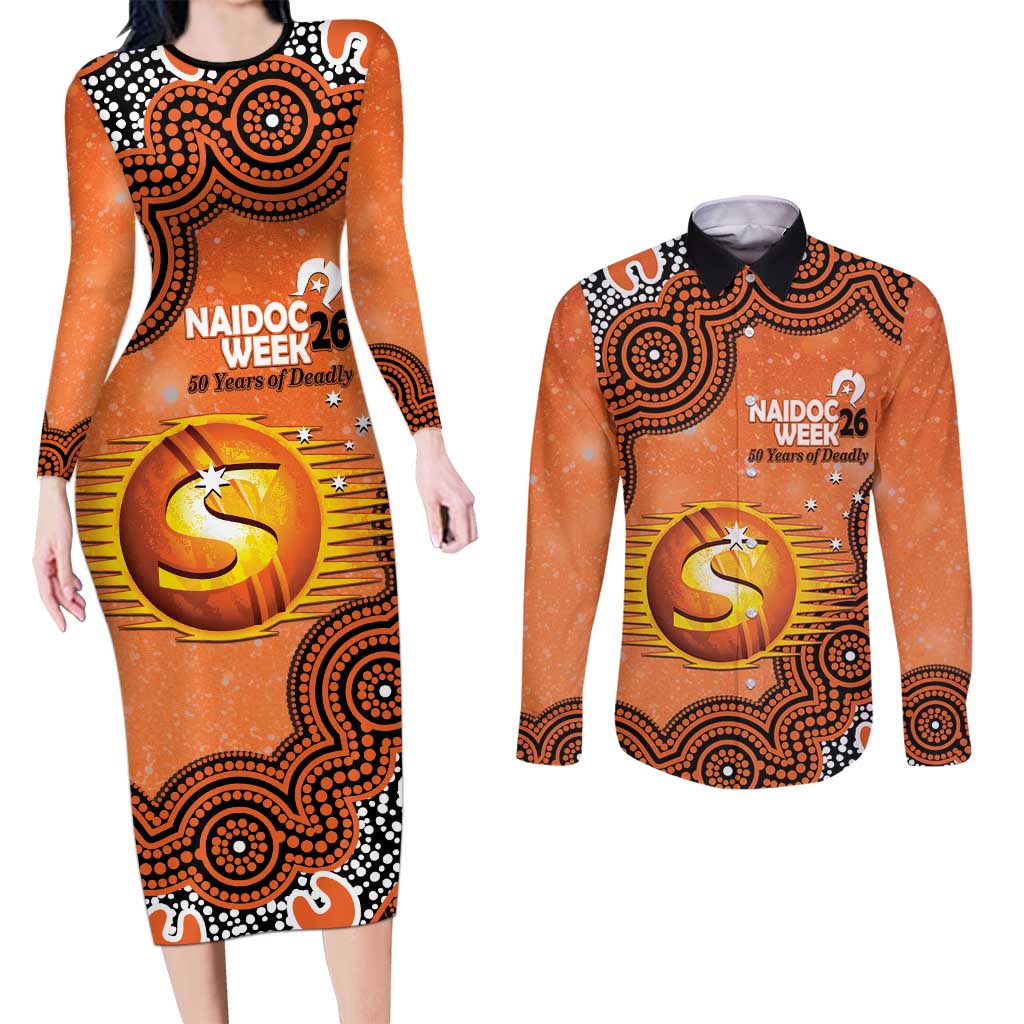 Perth Scorchers NAIDOC Week 2026 Custom Couples Matching Long Sleeve Bodycon Dress and Long Sleeve Button Shirt 50 Years Deadly Indigenous Art Glitter Effect