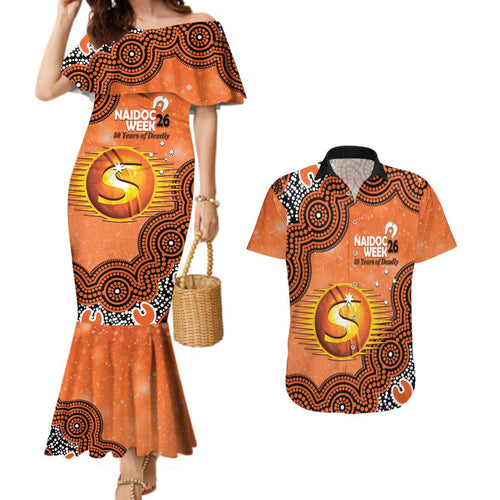 Perth Scorchers NAIDOC Week 2026 Custom Couples Matching Mermaid Dress and Hawaiian Shirt 50 Years Deadly Indigenous Art Glitter Effect