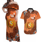 Perth Scorchers NAIDOC Week 2026 Custom Couples Matching Off Shoulder Maxi Dress and Hawaiian Shirt 50 Years Deadly Indigenous Art Glitter Effect