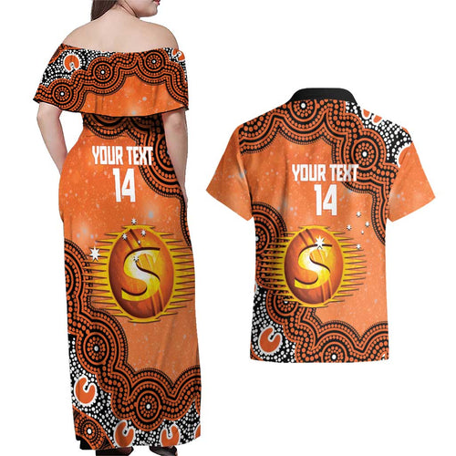 Perth Scorchers NAIDOC Week 2026 Custom Couples Matching Off Shoulder Maxi Dress and Hawaiian Shirt 50 Years Deadly Indigenous Art Glitter Effect