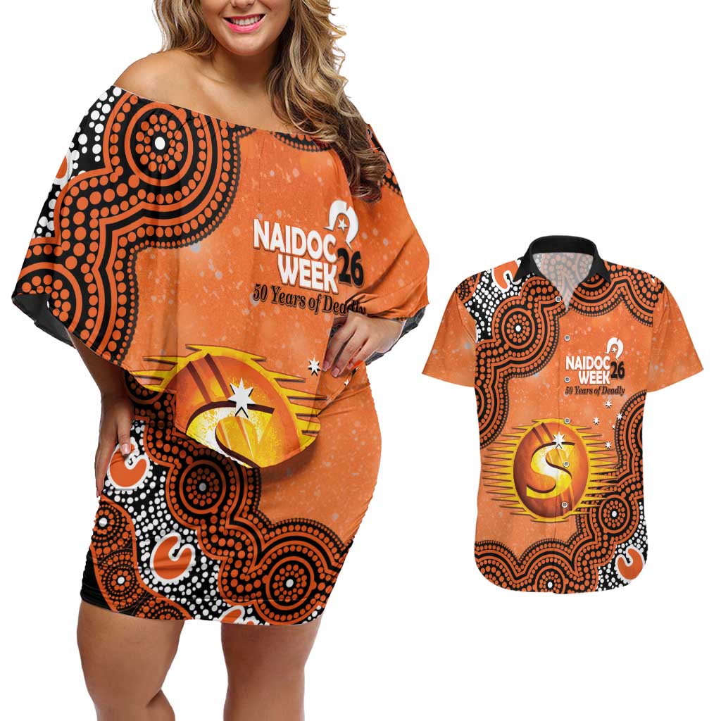 Perth Scorchers NAIDOC Week 2026 Custom Couples Matching Off Shoulder Short Dress and Hawaiian Shirt 50 Years Deadly Indigenous Art Glitter Effect