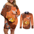 Perth Scorchers NAIDOC Week 2026 Custom Couples Matching Off Shoulder Short Dress and Long Sleeve Button Shirt 50 Years Deadly Indigenous Art Glitter Effect