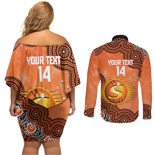 Perth Scorchers NAIDOC Week 2026 Custom Couples Matching Off Shoulder Short Dress and Long Sleeve Button Shirt 50 Years Deadly Indigenous Art Glitter Effect