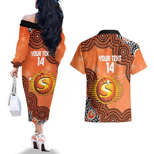 Perth Scorchers NAIDOC Week 2026 Custom Couples Matching Off The Shoulder Long Sleeve Dress and Hawaiian Shirt 50 Years Deadly Indigenous Art Glitter Effect