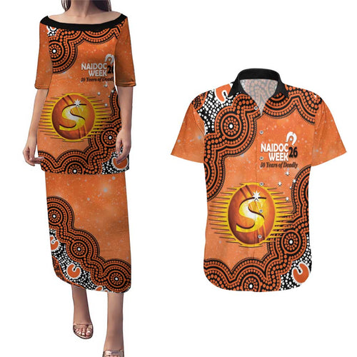 Perth Scorchers NAIDOC Week 2026 Custom Couples Matching Puletasi and Hawaiian Shirt 50 Years Deadly Indigenous Art Glitter Effect