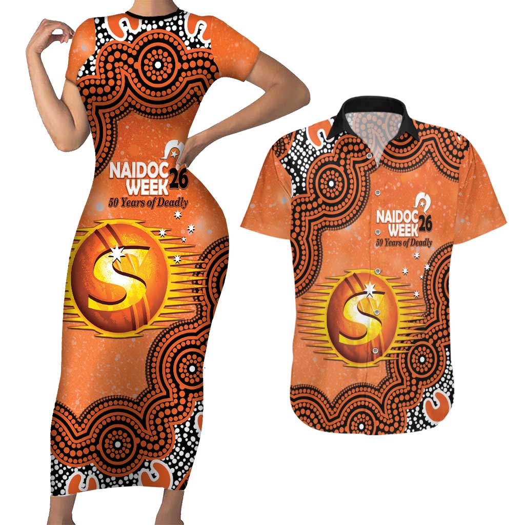 Perth Scorchers NAIDOC Week 2026 Custom Couples Matching Short Sleeve Bodycon Dress and Hawaiian Shirt 50 Years Deadly Indigenous Art Glitter Effect