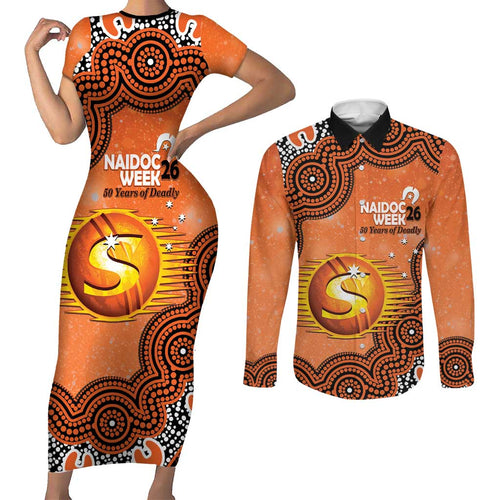 Perth Scorchers NAIDOC Week 2026 Custom Couples Matching Short Sleeve Bodycon Dress and Long Sleeve Button Shirt 50 Years Deadly Indigenous Art Glitter Effect