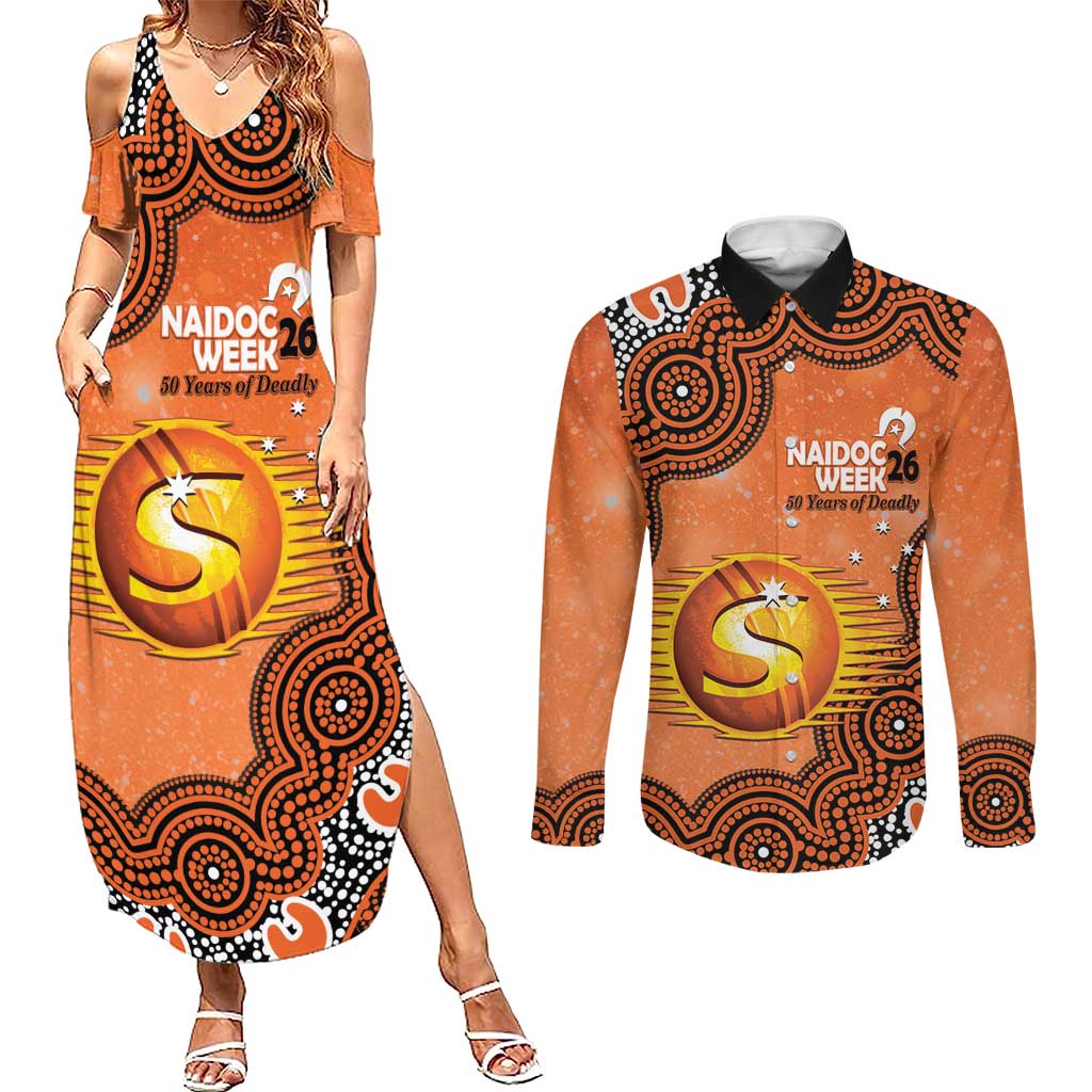 Perth Scorchers NAIDOC Week 2026 Custom Couples Matching Summer Maxi Dress and Long Sleeve Button Shirt 50 Years Deadly Indigenous Art Glitter Effect