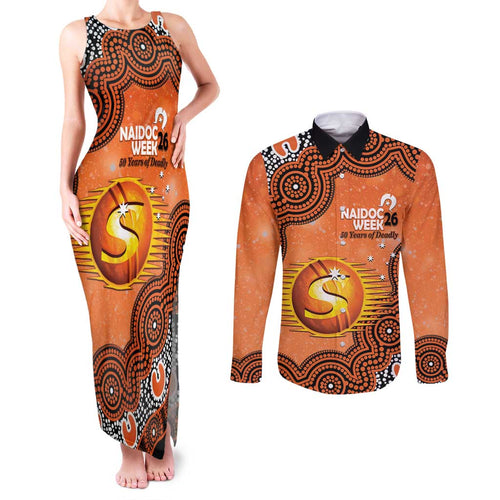 Perth Scorchers NAIDOC Week 2026 Custom Couples Matching Tank Maxi Dress and Long Sleeve Button Shirt 50 Years Deadly Indigenous Art Glitter Effect