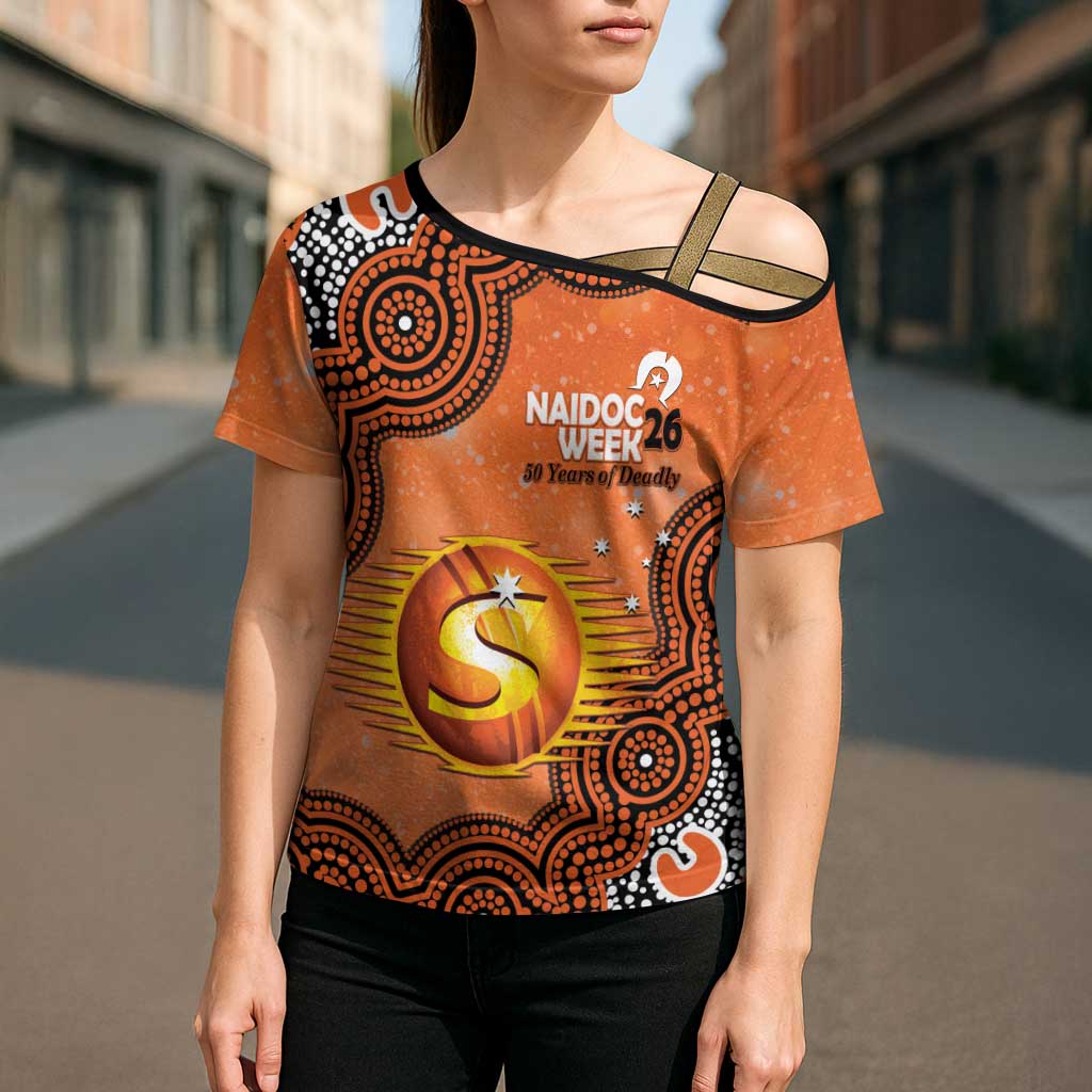 Perth Scorchers NAIDOC Week 2026 Custom Cross Shoulder Shirt 50 Years Deadly Indigenous Art Glitter Effect