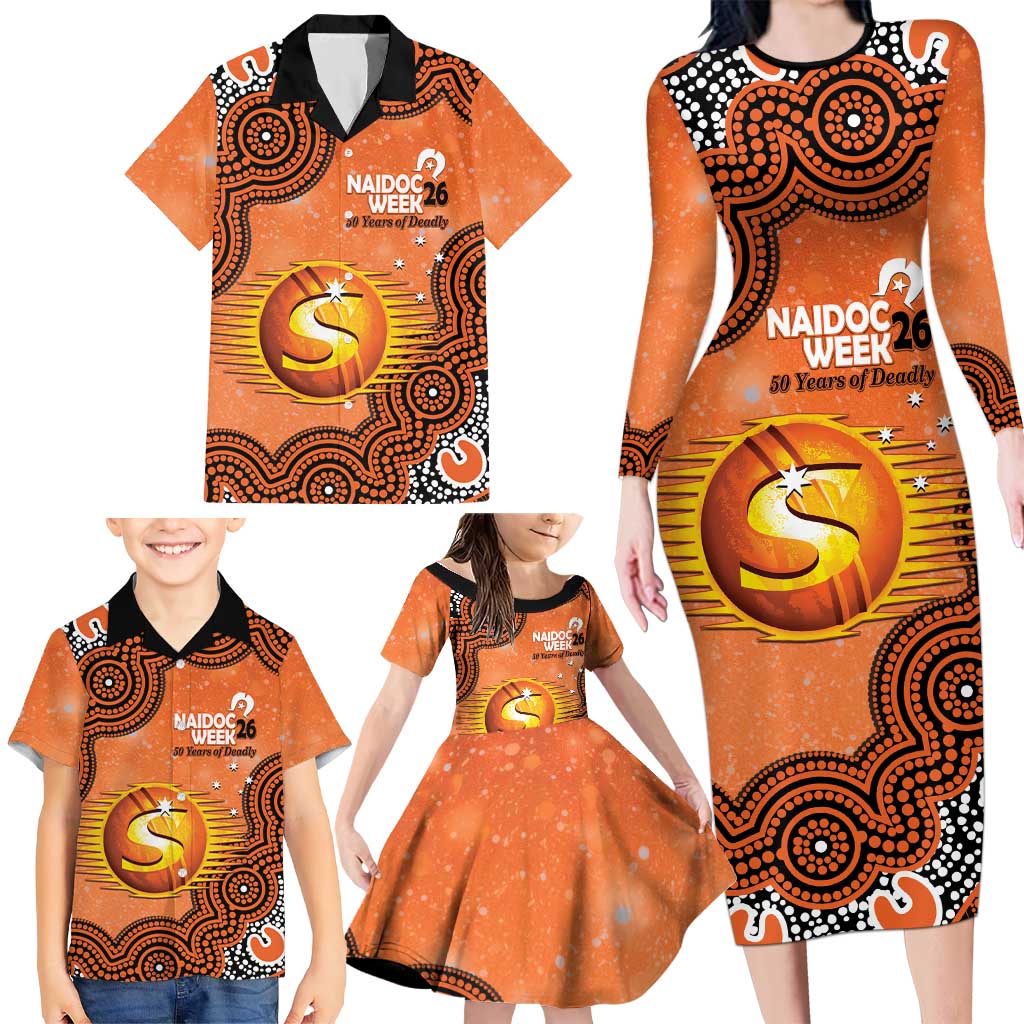 Perth Scorchers NAIDOC Week 2026 Custom Family Matching Long Sleeve Bodycon Dress and Hawaiian Shirt 50 Years Deadly Indigenous Art Glitter Effect