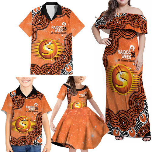 Perth Scorchers NAIDOC Week 2026 Custom Family Matching Off Shoulder Maxi Dress and Hawaiian Shirt 50 Years Deadly Indigenous Art Glitter Effect