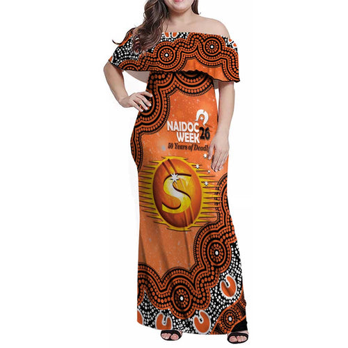 Perth Scorchers NAIDOC Week 2026 Custom Family Matching Off Shoulder Maxi Dress and Hawaiian Shirt 50 Years Deadly Indigenous Art Glitter Effect