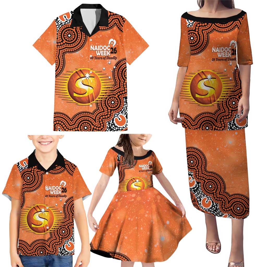Perth Scorchers NAIDOC Week 2026 Custom Family Matching Puletasi and Hawaiian Shirt 50 Years Deadly Indigenous Art Glitter Effect
