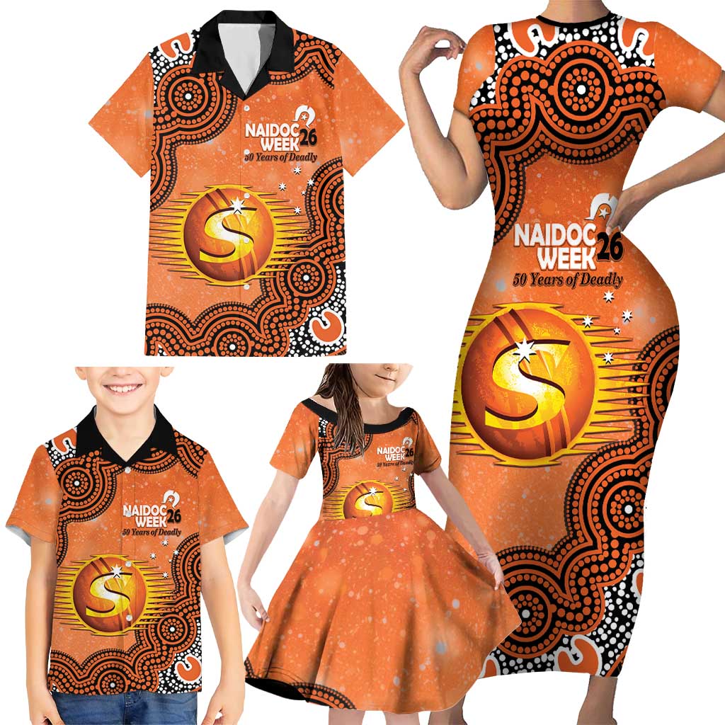 Perth Scorchers NAIDOC Week 2026 Custom Family Matching Short Sleeve Bodycon Dress and Hawaiian Shirt 50 Years Deadly Indigenous Art Glitter Effect