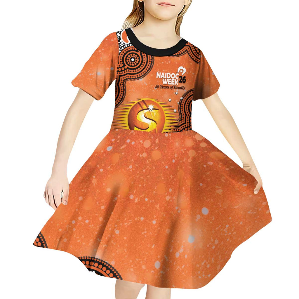 Perth Scorchers NAIDOC Week 2026 Custom Kid Short Sleeve Dress 50 Years Deadly Indigenous Art Glitter Effect