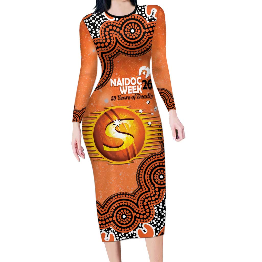 Perth Scorchers NAIDOC Week 2026 Custom Long Sleeve Bodycon Dress 50 Years Deadly Indigenous Art Glitter Effect