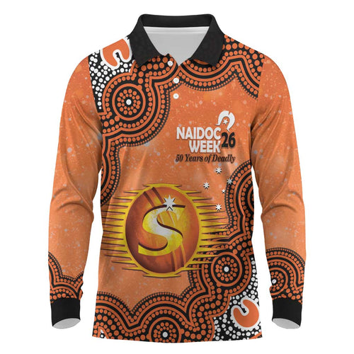 Perth Scorchers NAIDOC Week 2026 Custom Long Sleeve Polo Shirt 50 Years Deadly Indigenous Art Glitter Effect
