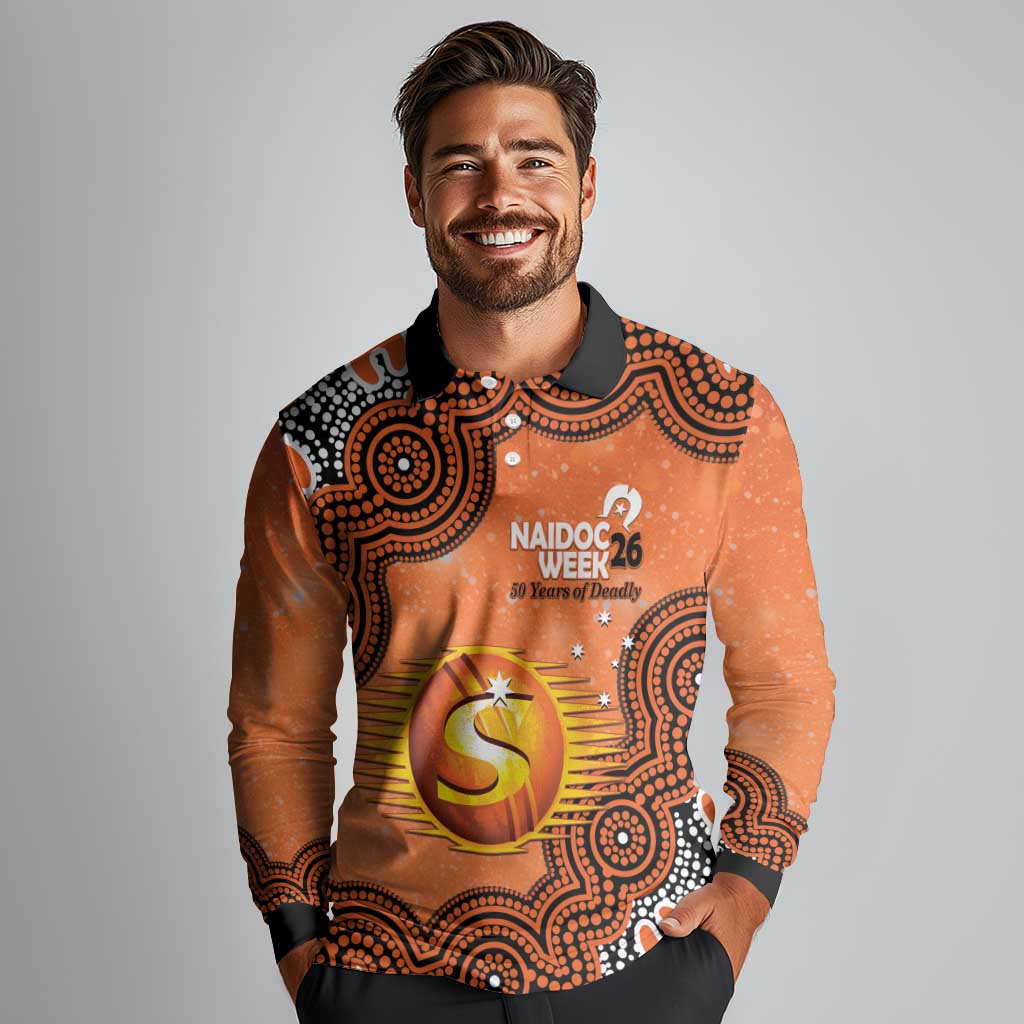 Perth Scorchers NAIDOC Week 2026 Custom Long Sleeve Polo Shirt 50 Years Deadly Indigenous Art Glitter Effect
