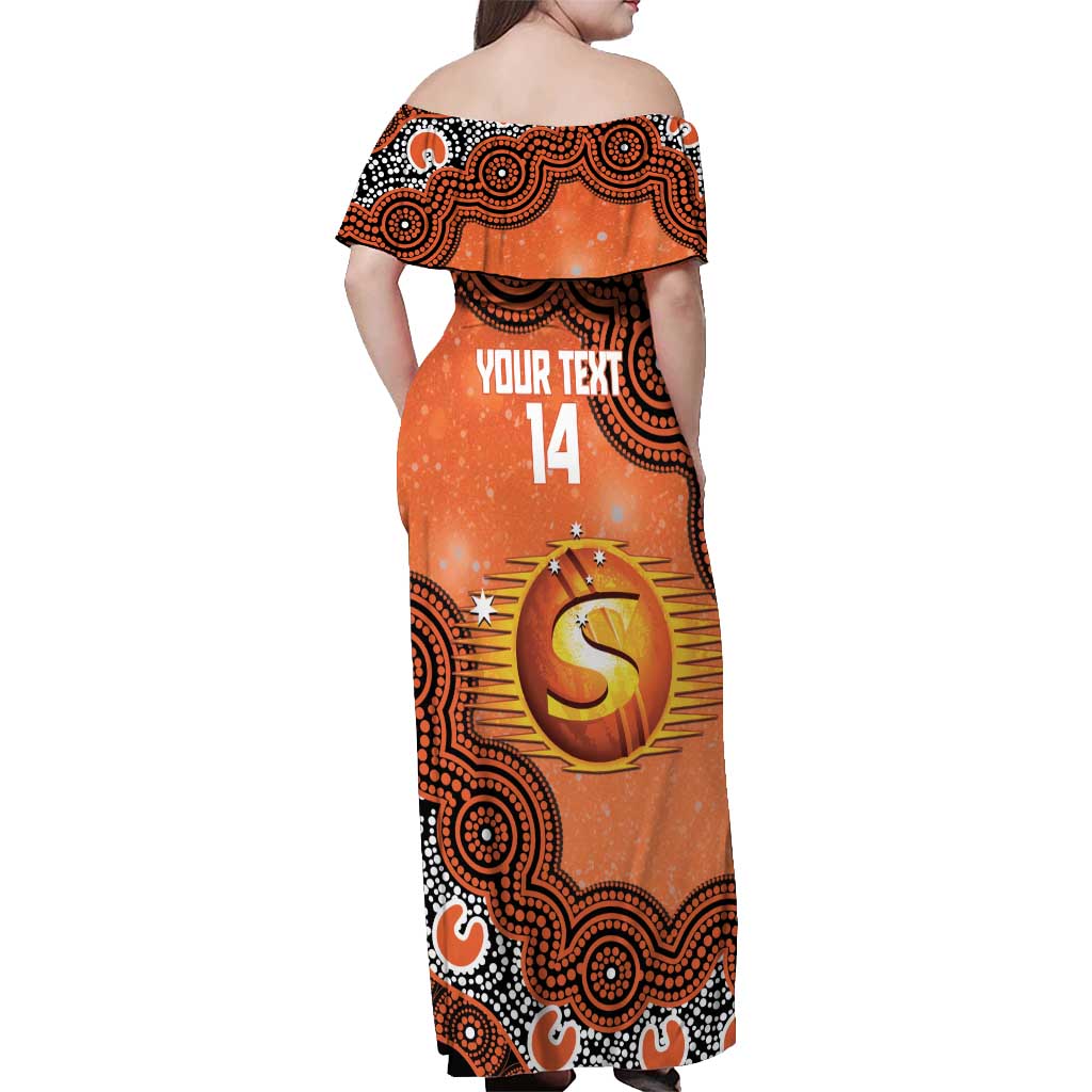 Perth Scorchers NAIDOC Week 2026 Custom Off Shoulder Maxi Dress 50 Years Deadly Indigenous Art Glitter Effect