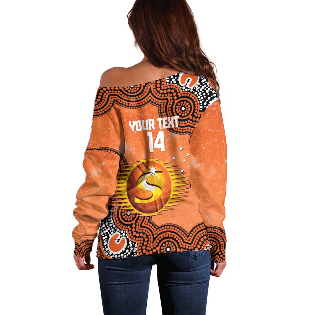 Perth Scorchers NAIDOC Week 2026 Custom Off Shoulder Sweater 50 Years Deadly Indigenous Art Glitter Effect