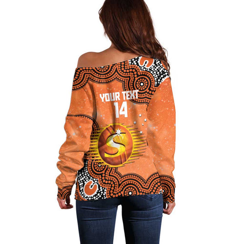 Perth Scorchers NAIDOC Week 2026 Custom Off Shoulder Sweater 50 Years Deadly Indigenous Art Glitter Effect
