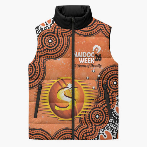 Perth Scorchers NAIDOC Week 2026 Custom Sleeveless Puffer Jacket 50 Years Deadly Indigenous Art Glitter Effect
